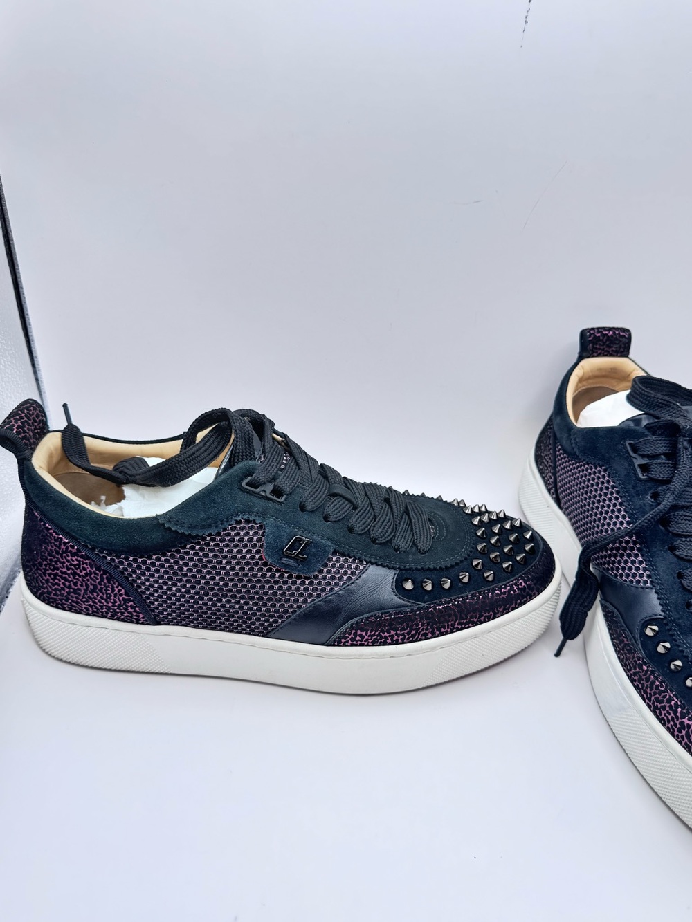Christian Louboutin Happyrui Spikes Flat Sneakers Black Pink EU 41.5 US 8.5